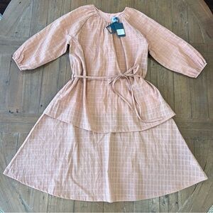 Kipp collection girls 16 blush square plaid layered dress nwt